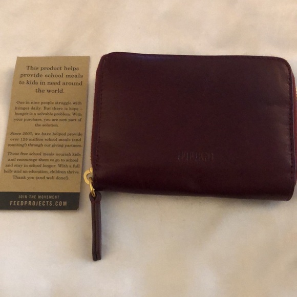 Feed Projects Burgundy Leather Mini Zip Around Wallet NEW - Picture 11 of 13